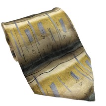 J. Garcia Lava Collection Thirty-Two Gold Gray Geometric Novelty Silk Necktie - $20.79