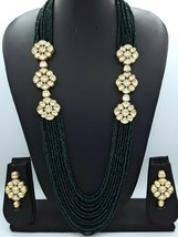 Bollywood Style Gold Plated Indian Long Necklace Kundan Haram Black Jewelry Set - £67.54 GBP