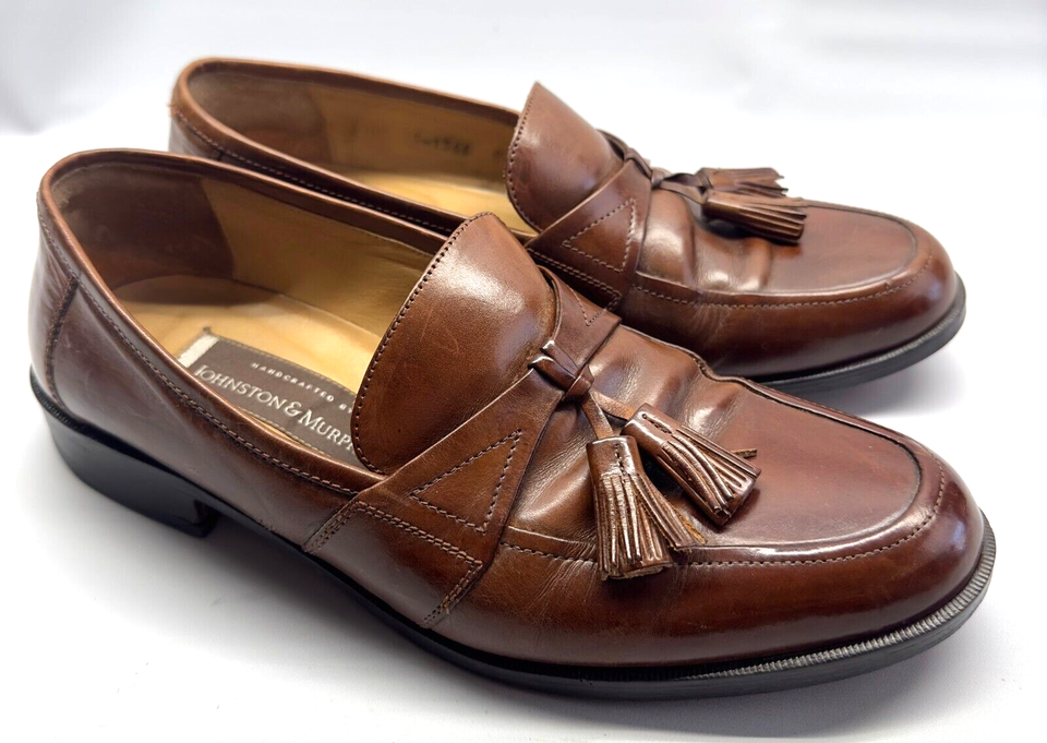 Primary image for Johnston & Murphy Brown Leather Tassel Dress Shoes Size 9 M Men's Made Italy