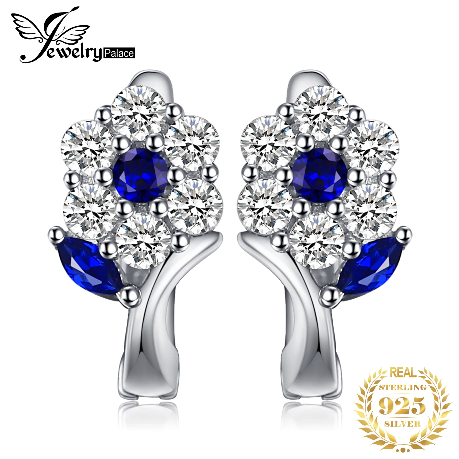 Flower Created Blue Spinel 925 Sterling Silver Hoop Earrings for Woman Girl Fash - £18.74 GBP
