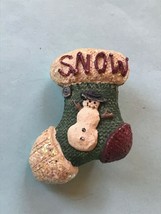Estate Small Resin Christmas Stocking w SNOW &amp; Snowman on It Pin Brooch – 1 and  - £7.65 GBP