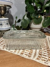 Vintage Federal Glass Refrigerator Dish Ribbed Container, Vegetable Desi... - $19.64