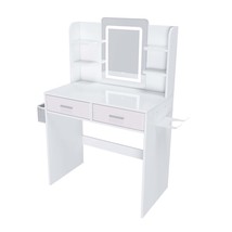 Elegant White LED Mirror Vanity Table with Adjustable Lights &amp; Storage - $129.99