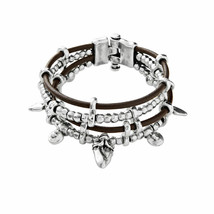 UNO de 50 “Omariba” Silver Plated Bead Brown Leather Bracelet - £129.96 GBP