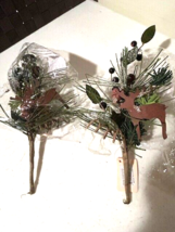 2 small winter Greens stems with tin deer image 5