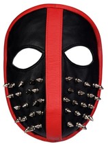 Unixes Silver Studded Leather Full Face Mask Red &amp; Black Tree Spike Leat... - $58.40