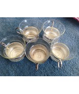 Set of 5 silver plated holders &amp; glass cups - £78.09 GBP