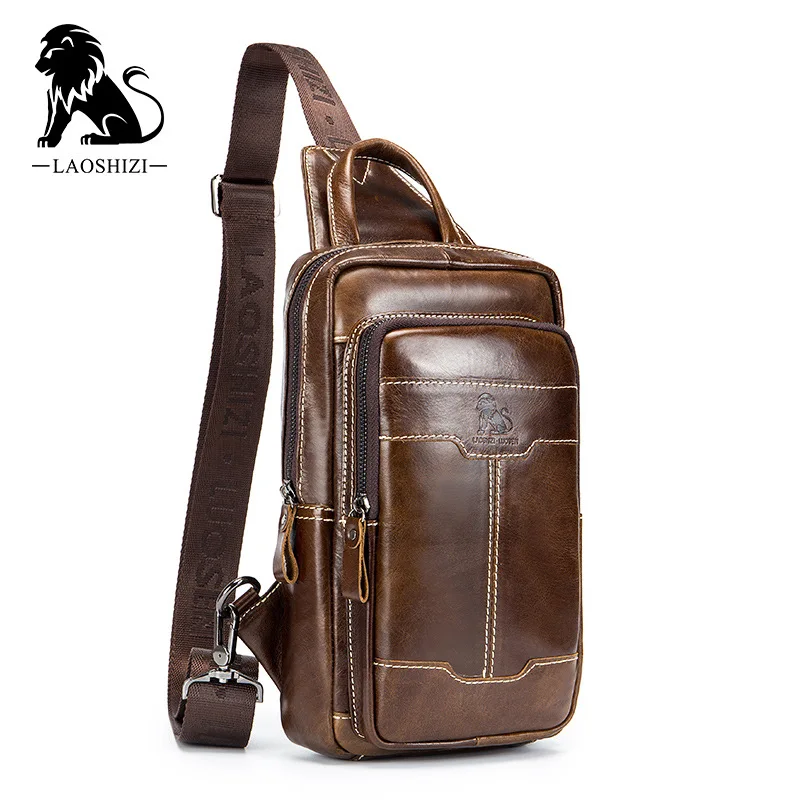 On messenger bag men genuine leather chest bag vintage sling bag male chest pack travel thumb200