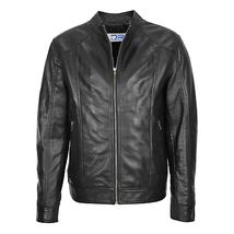 DR153 Men&#39;s Casual Biker Leather Jacket Black - £123.07 GBP
