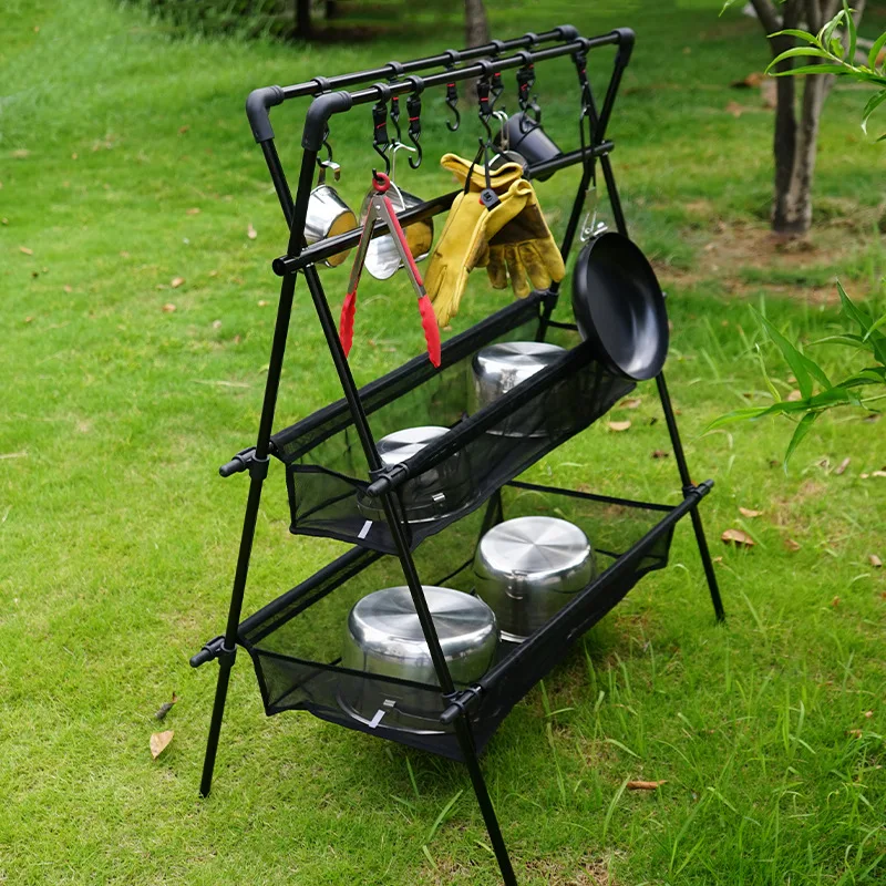 Camping Triangle Shelf Aluminum Alloy Folding Double-Layer Large Capacity with - £61.22 GBP+