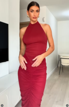 ZARA BNWT 2025. DARK RED HALTERNECK CONTRAST DRAPED TULLE DRESS. 5039/81... - $67.09