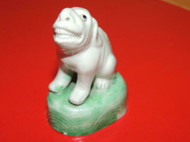 Chinese Mud Beast 2.5&quot; lion foo Mudman Antique c1910 white w green waves marked - £67.22 GBP