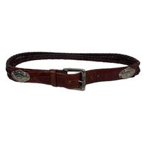 Brown Leather Size M Croc Embossed Braided Belt Silver Tone Heavy Buckle... - £14.60 GBP