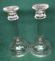 Candlestick Holders Daisy Button Panelled Base Vintage 70&#39;s Pressed Glas... - £12.57 GBP