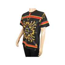 Men LAVERITA European Fashion Crew Shirt Rhine Stones Chain Florals 12085 Black image 9