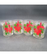 Four (4) Culver Christmas Poinsettia Gold Flat Glassware Low Ball Barwar... - £38.17 GBP