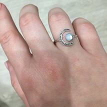 Female Small Moonstone Open Adjustable Ring Silver Color Bridal Engagement Ring  - £11.43 GBP