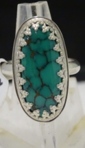 Handcrafted Tibetan Turquoise Ring Set In Sterling Silver Size 7 22.8 X 11.7 Mm - £106.77 GBP