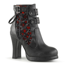 DEMONIA CRYPTO-51 4&quot; Heel Platform Black Red Corset Lace Womens Ankle Boots - £71.89 GBP
