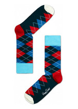 Happy Socks Unisex Combed Cotton Crew Argyle in Navy/Red/White - £9.59 GBP