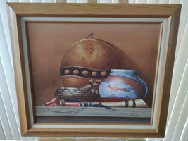 Folio Sand Art Mid Century Modern Indian Native American Pottery Framed 30x26 In - £99.39 GBP
