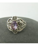 Sterling Silver Ring Purple Lavender Stone Size 6 Filigree Flowers Marca... - $741.26 MXN