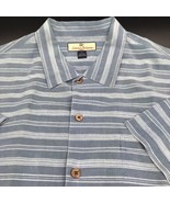 Tommy Bahama 100% Silk Blue Gray Striped Hawaiian Button-Up Shirt Sz XL - £14.54 GBP