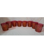 Set of 8 Vintage Ruby Red Cranberry Etch with Grape Vines~ Whiskey Glasses - £51.47 GBP