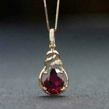 2Ct Oval Cut Simulated Red Garnet Solitaire Pendant 14K Rose Gold Plated Silver - £38.68 GBP