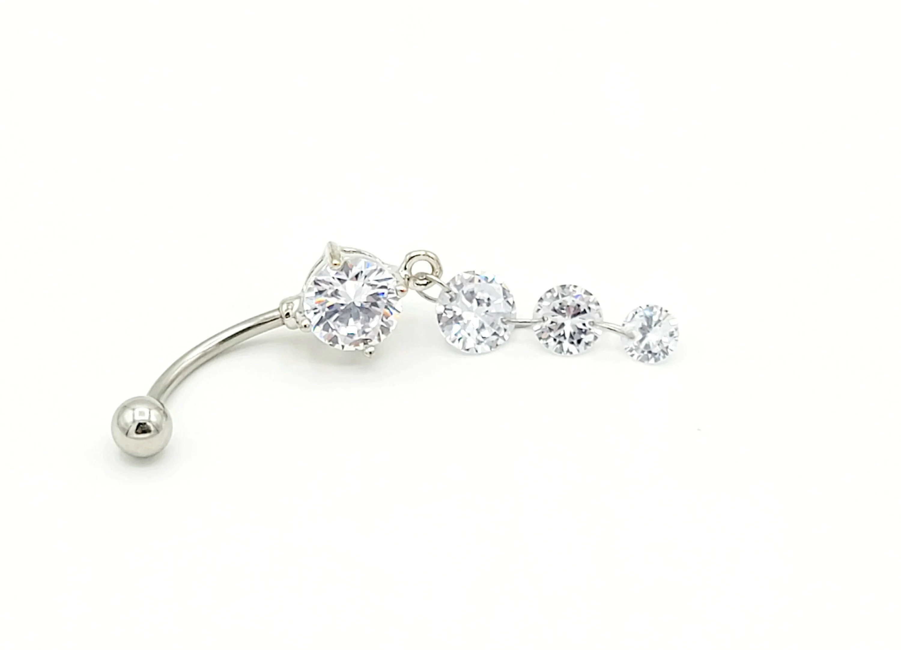 Cystal Dangle Belly Button Ring - Silver - Cubic Zirconia - 14 Gauge - $19.12 CAD