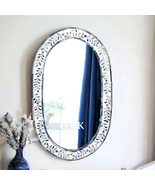 Beautiful Handmade Blue Bone inlay oval wall mirror frame floral pattern - $13,702.16 MXN