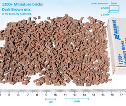 1200+ Miniature Bricks O scale 1:48 Dark Brown Old Mix, for dollhouse modeling - £30.73 GBP