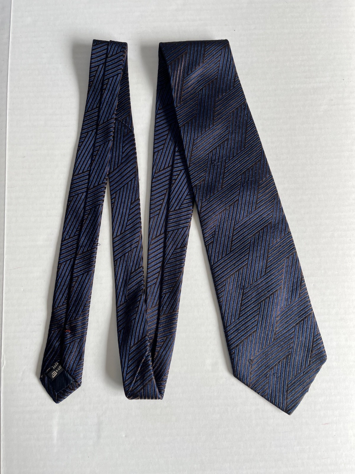 Ermenegildo Zegna VTG Blue Luxury Silk Tie Striped Diamond Shape Item image 2