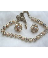 Vintage Aurora Borealis Necklace and Earrings Shades of Pink on Gold Ton... - £29.96 GBP