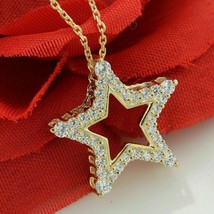 2CT Simulated Diamond Star Shaped Pendant Neckless 14k Yellow Gold Plated - $138.18