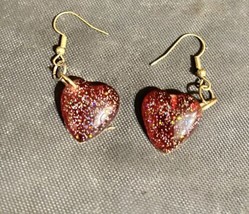 Resin Handmade Glitter Hearts Red Earrings 1/2 Inch - $5.00