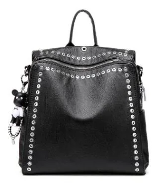 New Women Leather Backpack Rivet School Bags For Teenage Girls Fashion Female Ba - £61.67 GBP