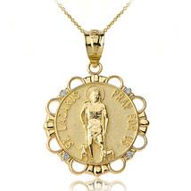 14k Solid Gold Diamond Saint Lazarus Pray For Us Circle Pendant Necklace - £245.25 GBP+