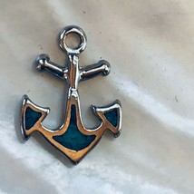 Estate Hallmarked Turquoise Nugget Inlaid Silvertone Ship’s Anchor Nautical Pend - £6.72 GBP