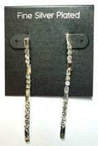Silver Plated Special Occasion Earrings Cubic Zirconia&#39;s One Row Tassel #70 - £16.31 GBP