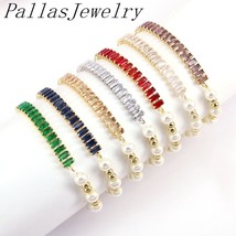 10Pcs Handmade bracelet Colorful Zircon Tennis Chain With Freshwater pearls brac - £41.81 GBP