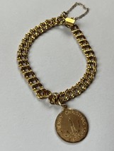 Vintage Eco Marked Gold Filled Chain w Etched MERRY CHRISTMAS Candle Charm Brace - $16.69