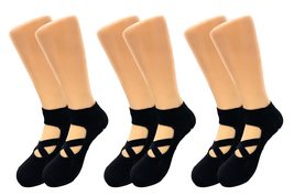 Black Pilates Socks with Grips for Women 3 Pairs Non-Slip Grip Yoga Barr... - £11.98 GBP