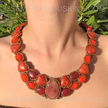 20&quot; Unique Handmade Coral &amp; Stunning Agate Choker Statement Bib Necklace - £138.76 GBP