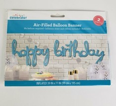 (Lot of 2) Gold Happy Birthday Balloon Banner 39&quot;x55&quot; Air Filled W/ Straw - £11.38 GBP
