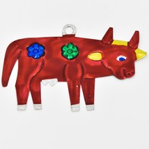 Handmade Punched Tin Bull Cow Painted Metal Folk Art Ornament Made in Me... - $8.90