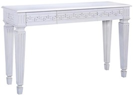 Console Greek Key Carved Solid Wood Venetian White Finish Fluted Legs Neoclassic - £1,410.80 GBP