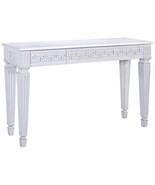 Console Greek Key Carved Solid Wood Venetian White Finish Fluted Legs Ne... - £1,391.06 GBP
