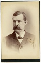 Circa 1890&#39;S Cabinet Card Confident Man Large Mustache Suit Vickery Haverhill Ma - £9.59 GBP