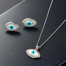 Cubic Zirconia &amp; Silver-Plated Evil Eye Stud Earrings &amp; Pendant Necklace - £11.27 GBP